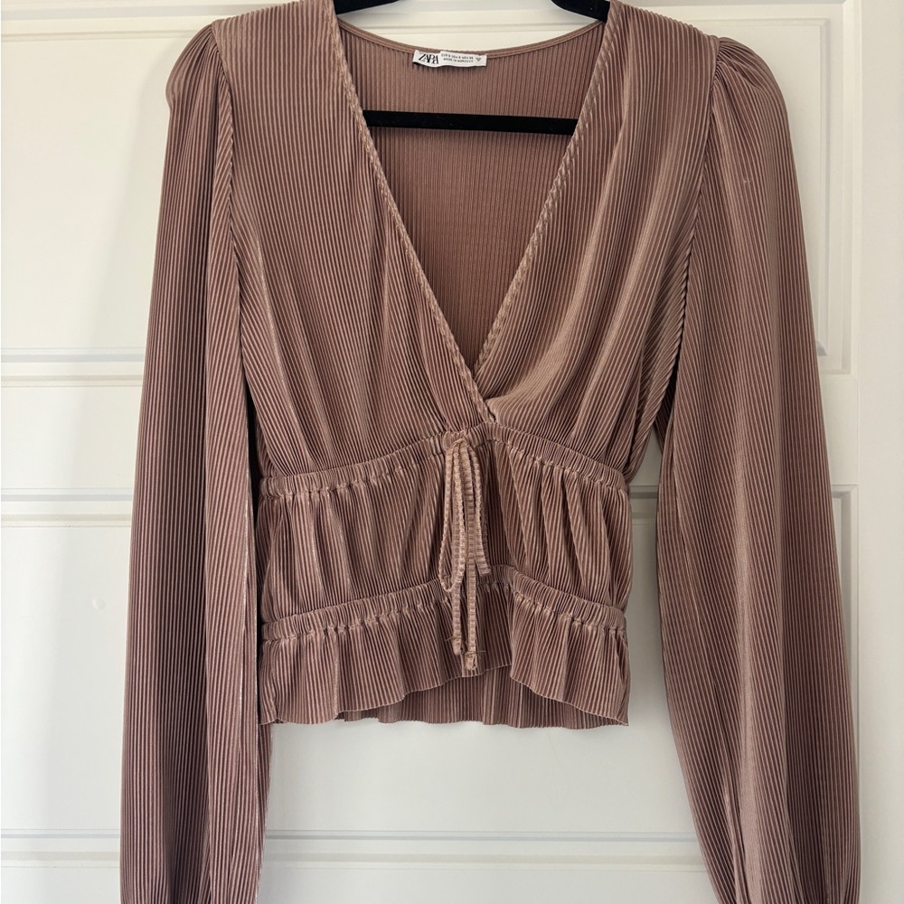 Zara V-Neck Pleated Blouse - pink